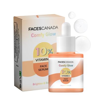FACES CANADA Comfy Glow 10% Vitamin C Face Serum - 15ml | Brightens Complexion | Dark Spot Reduction | Lightweight | Prevents Premature Aging | H
