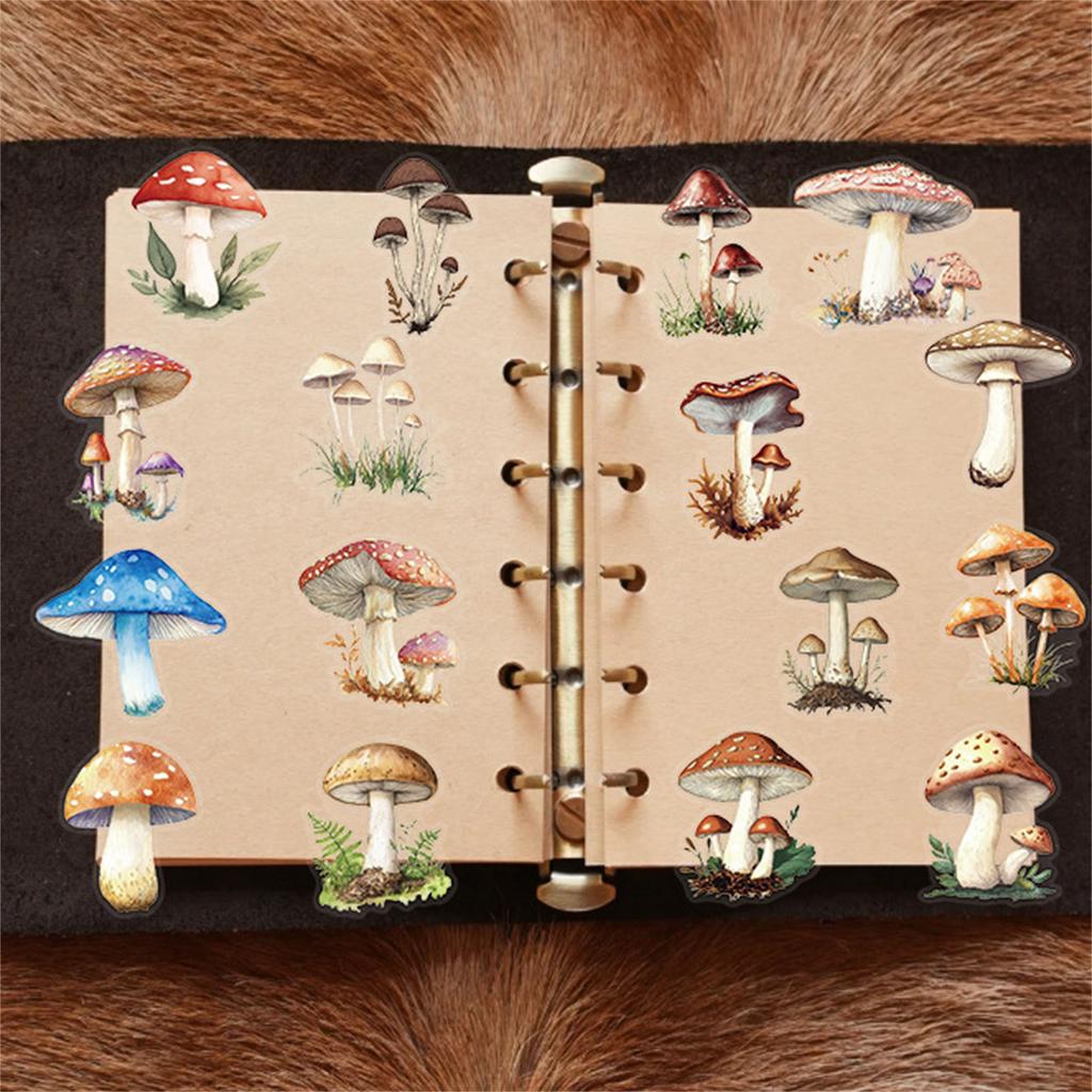 50Pcs Transparent Cartoon Mushroom Stickers PET Material Waterproof Decor for Journal Scrapbooking