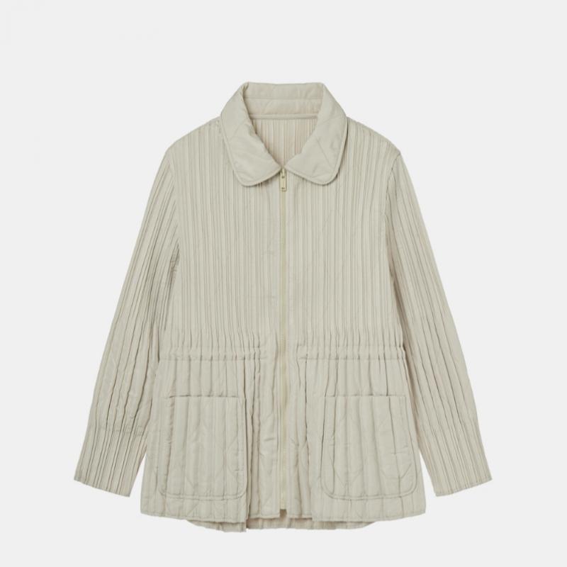 Pleats Me Curve Line Stand Collar Pleated Texture Jacket Ppjkw025011