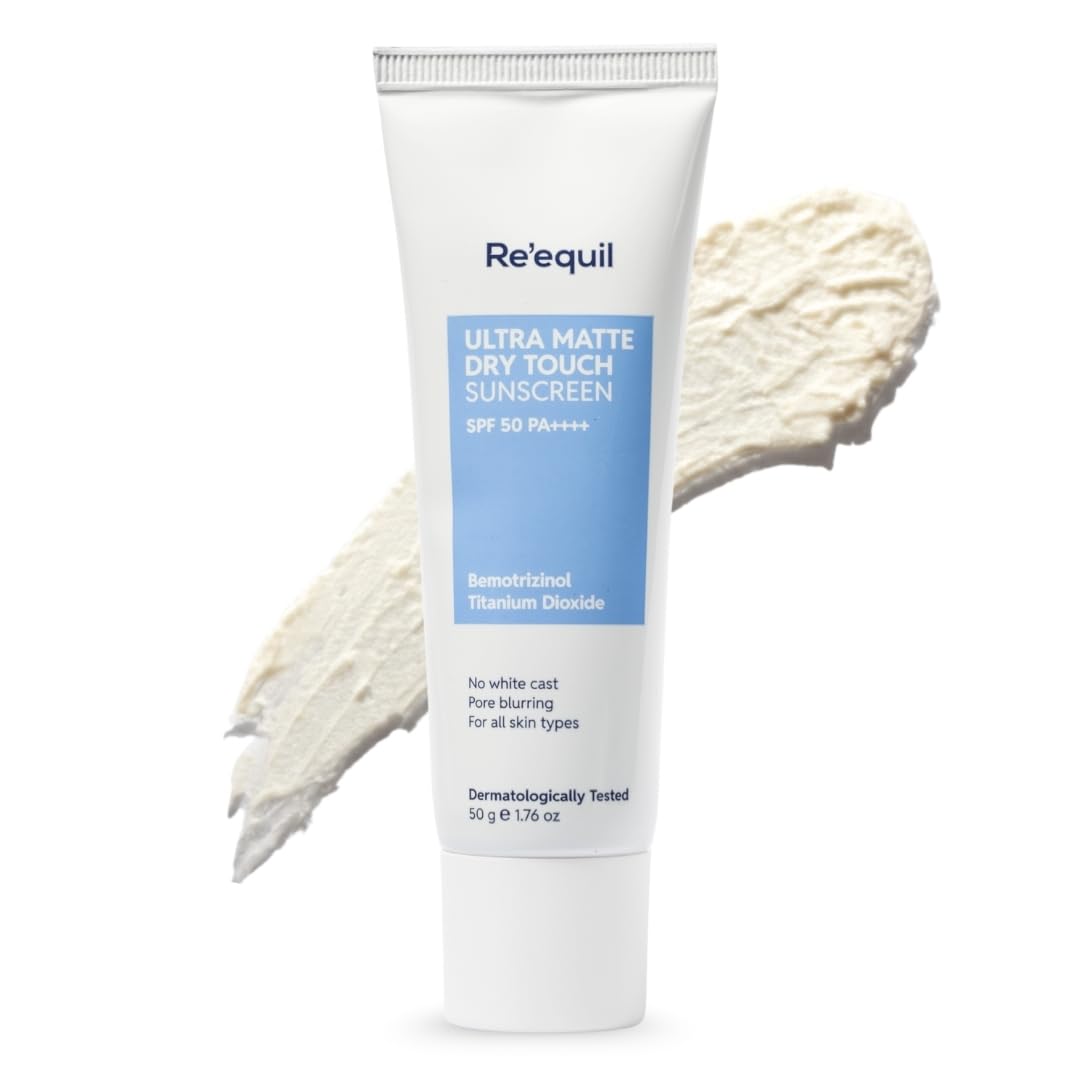 

RE EQUIL Ultra Matte Dry Touch Sunscreen | SPF 50 PA++++ | Water & Sweat Resistant | No White Cast, Non-Greasy & Non-Comedogenic | For All Skin