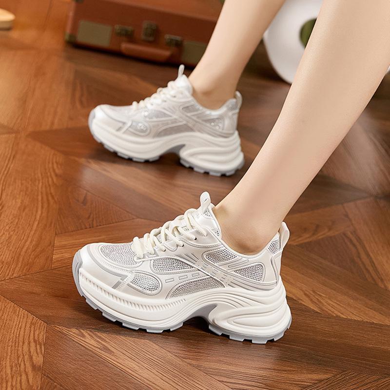 Silver Platform Dad Shoes Women's 2025 Spring New Height Increase Not Tired Feet Advanced Sense Casual Running Sports Shoes