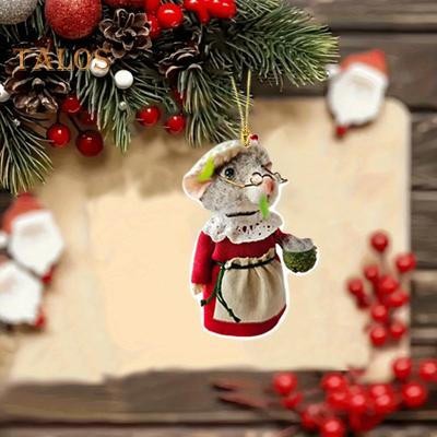 1/5 pezzi di ornamento da appendere alla famiglia di topi, per casa, interni, albero di Natale, auto, specchietto retrovisore, 2D, piatto, acrilico, cartone animato, ratto, animale, decorazione da appendere