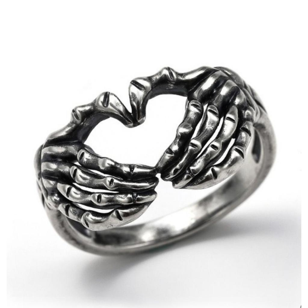 Vintage Fashion Punk Heart Ring Silver Men and Women Handmade Heart Punk Hip Hop Jewelry Size 6-13