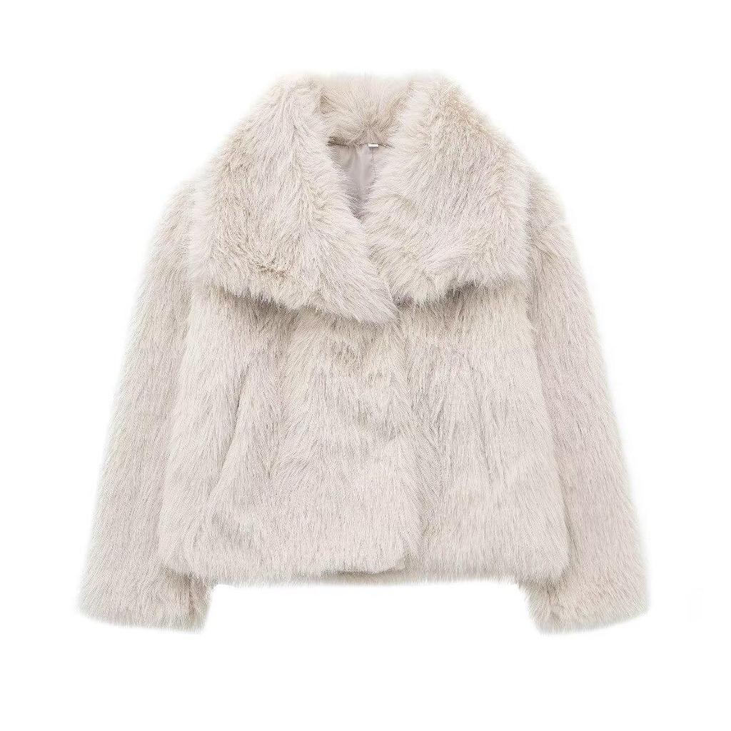 Women's Faux Fur Lapel Coat - Spring European & American Fashion, Loose Fit Hot Style