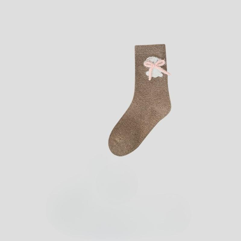 Little Rabbit Socks for Women's Spring and Autumn, Cotton-soled Mid-calf Socks, Cute Pile Socks, Sweet Three-dimensional Bow, Trendy