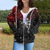 Women's Fashion Casual Christmas Print Long Sleeve Sweatshirt Pocket Jacket Zipper Hoodie Coat