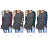 Women T-shirt Round Neck Long Sleeve Splicing Plaid Casual Top