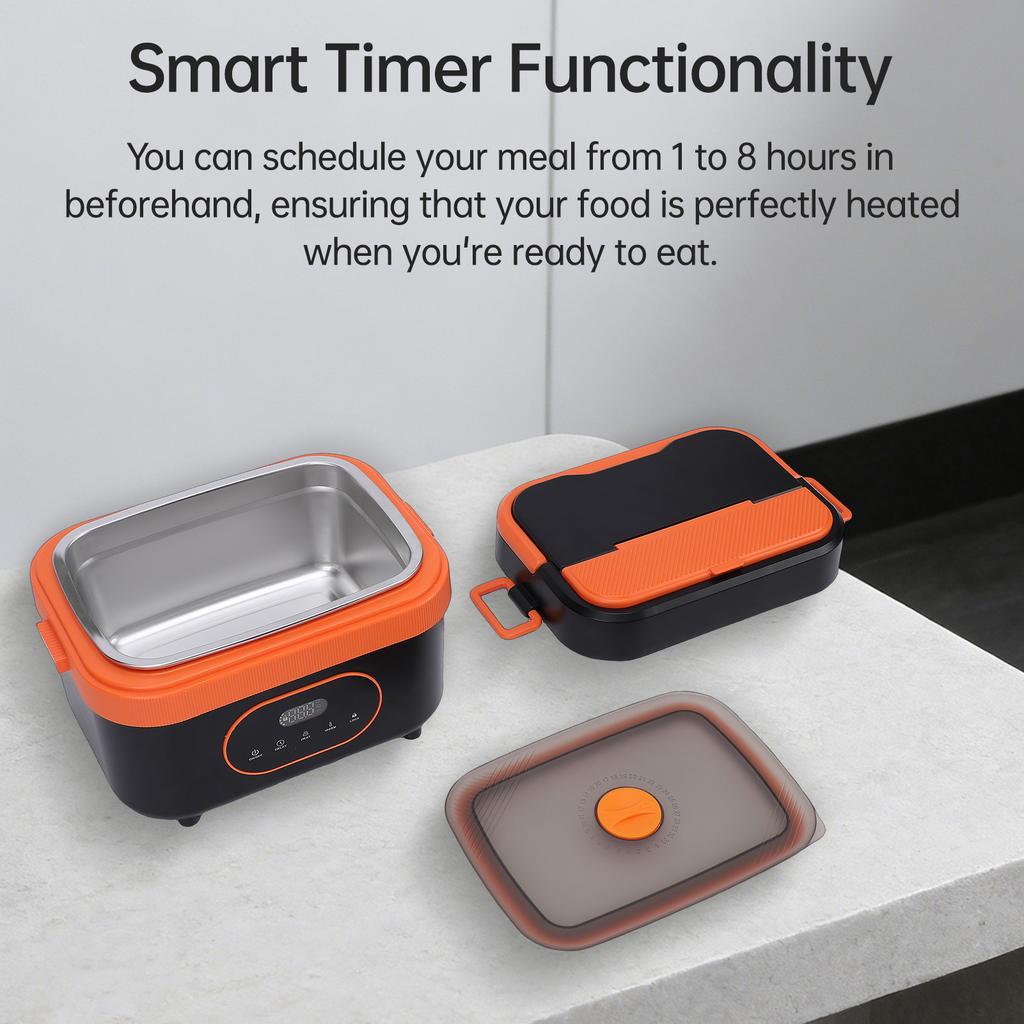 Elektrische Lunchbox 1,5L Selbstheizend Speisenwärmer Intelligenter Timer Wiederaufladbar Tragbar Lunchbox Abnehmbare Trennwand