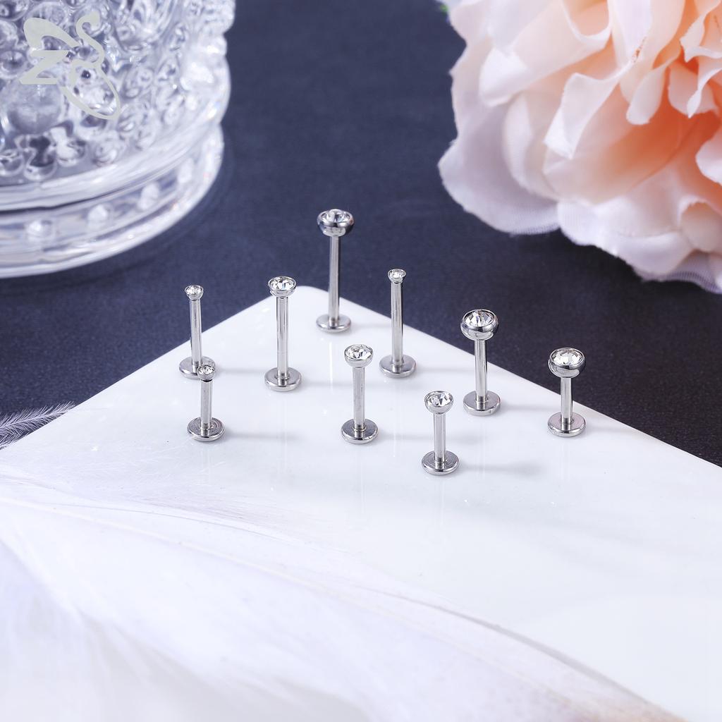 ZS 10 Pcs/lot Gold Color 16/18G Stainless Steel Labret Lip Piercing Men CZ Crystal Ear Cartilage Tragus Helix Piercings 6/8/10MM