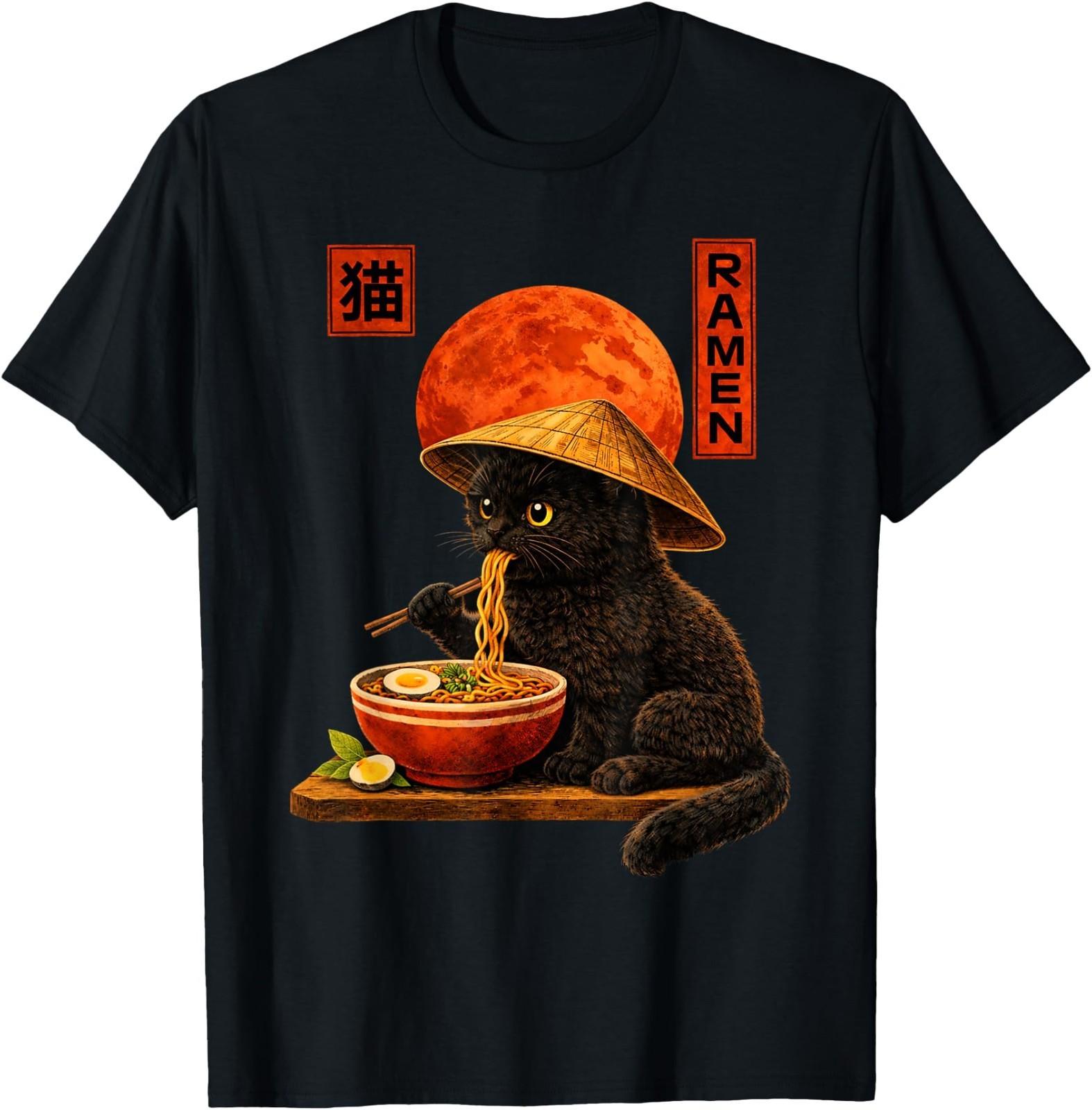 Cat Ramen Kitten Japanese Art Funny Anime Graphic Tee Kawaii T-Shirt 4XL