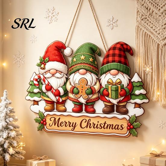 Cute Dwarf Seasonal Ornament Christmas Gnome Wooden Hanging Pendant, Cartoon Ornament, Merry Party Decor Door Sign for Home Shop Holiday Decoration