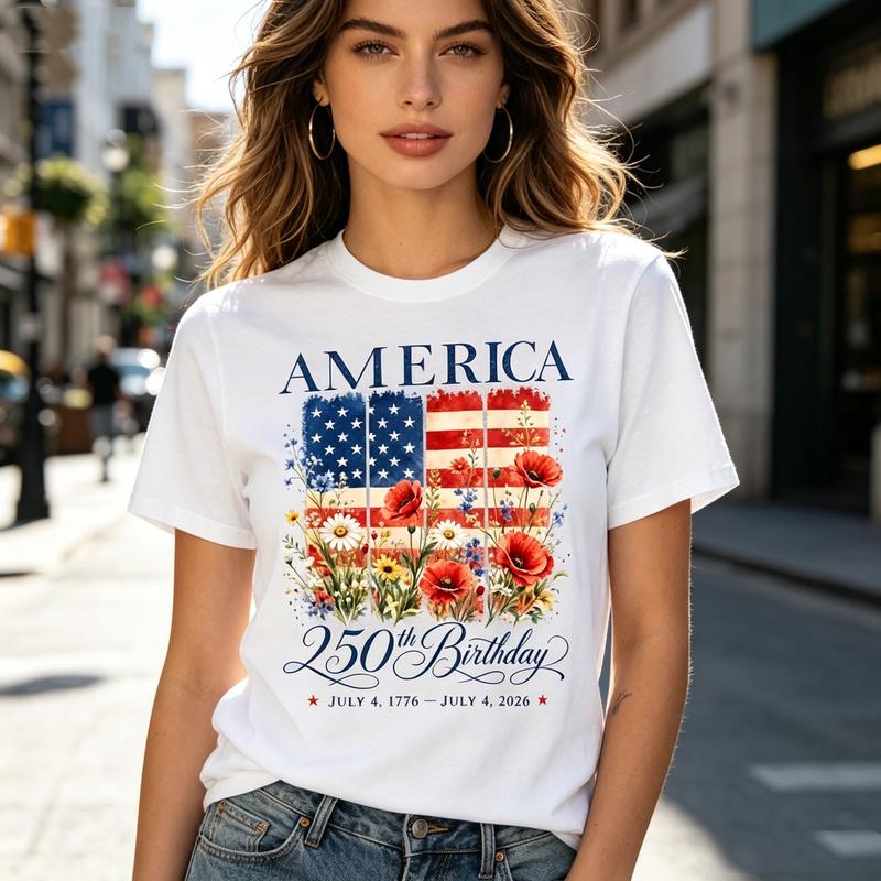 USA 250th Anniversary 17762026 T Shirt Retro American Flag Flower Graphic Tee Unisex Unisex Soft Cotton Crew Neck Short Sleeve