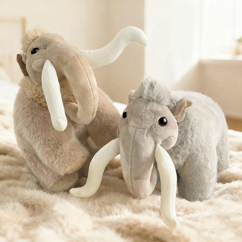 Simulation Woolly Mammoth Plush Toy, Ugly Cute Elephant Stuffed Animal, 27cm Yellow/Grey, PP Cotton Filling, Companion Doll for Kids