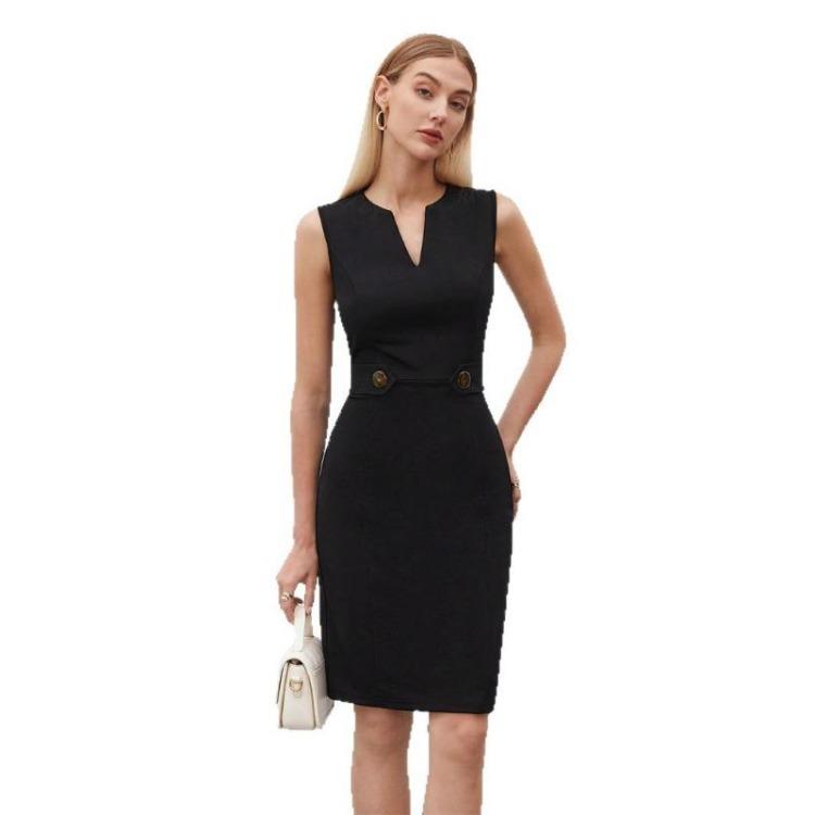 Summer Sleeveless V Neck Dress Women Simple Fashion Commuter Spring Dress