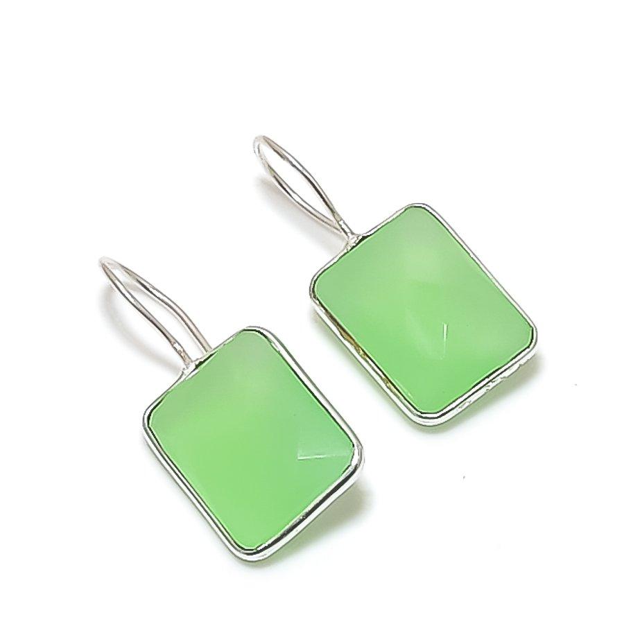 

Green Chalcedony Gemstone 925 Sterling Silver Jewelry Earring 1.18 KJ-895