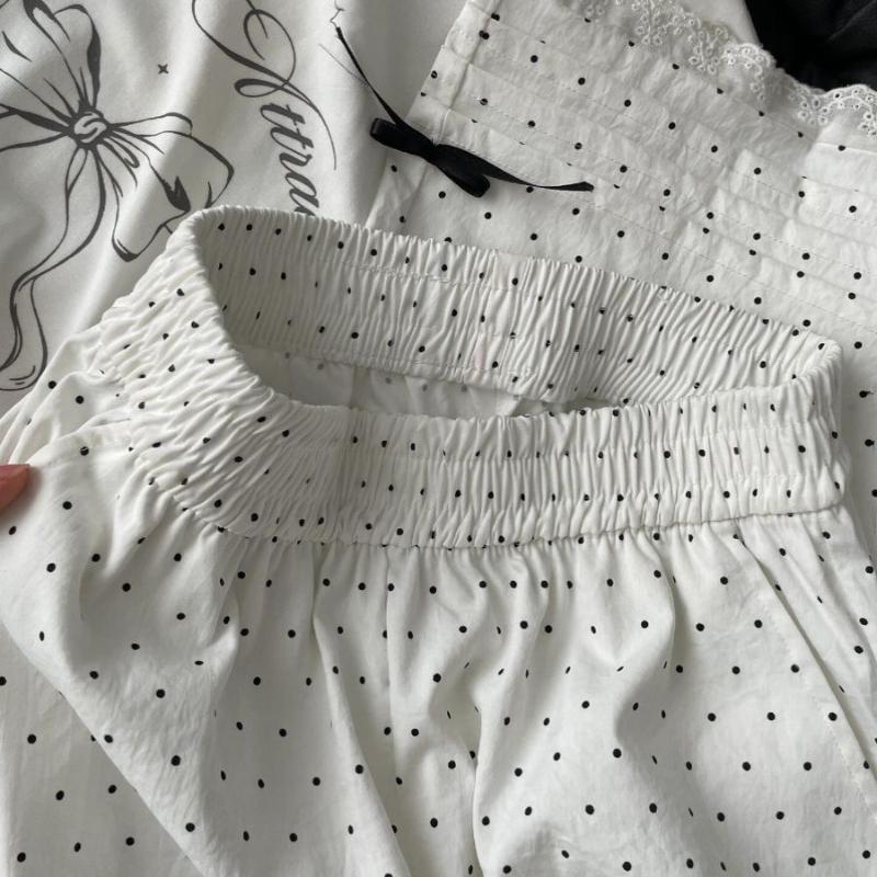 Women's Summer Lace Bowknot Lazy Polka Dot Lounge Pants - Loose Versatile Wide-Leg Trousers