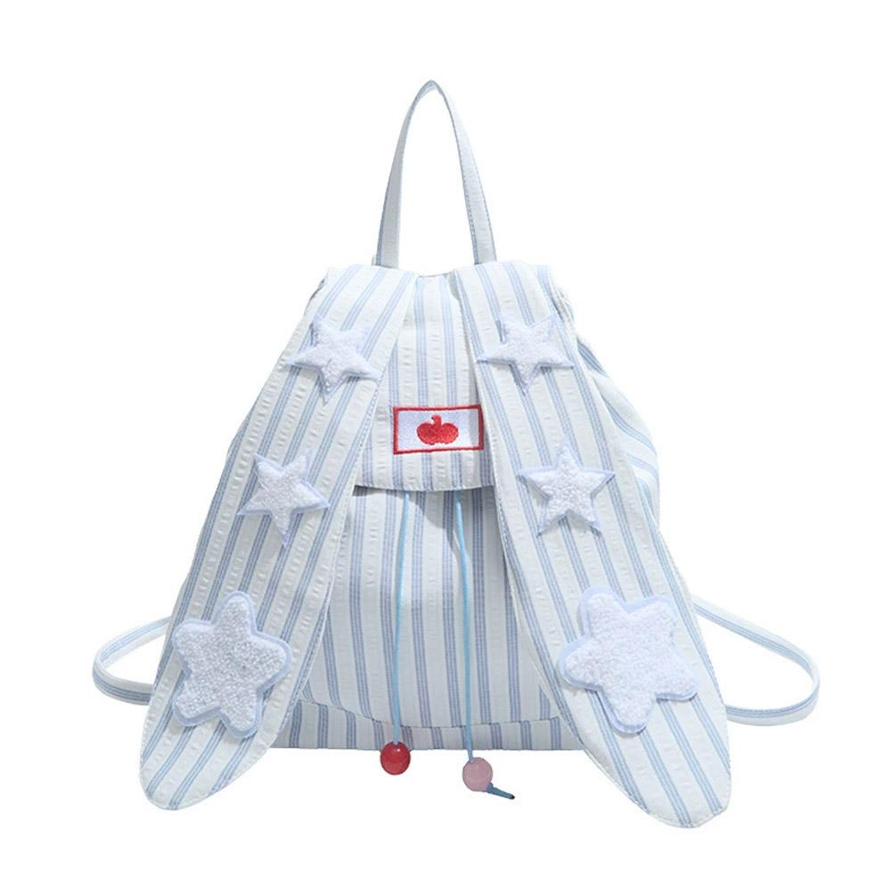 Cute Rabbit ears Backpack Star Patch Stripes Large capacity Cute Schoolbag Korean Casual Commuting Outdoor Schoolbag