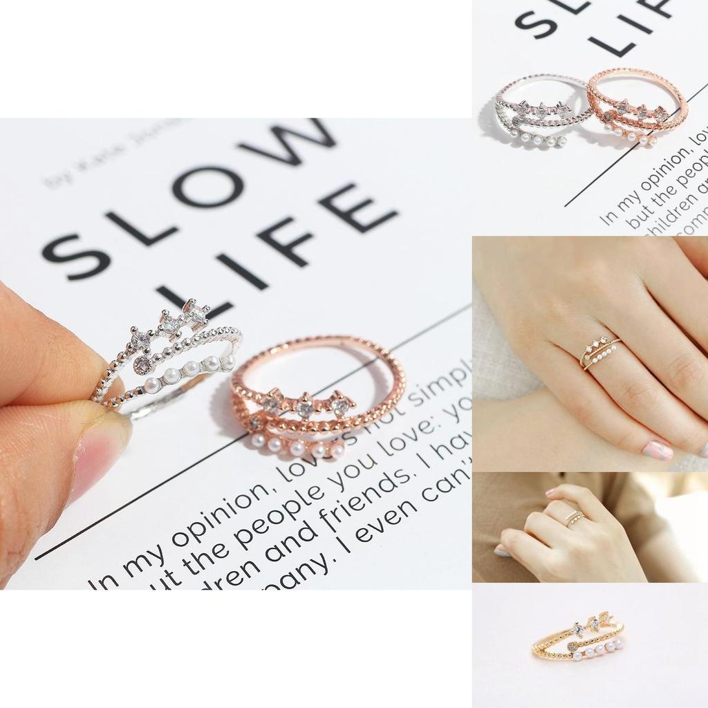Chic Minimalist Adjustable Open Ring Featuring Pearls And Zircon Stones For Women