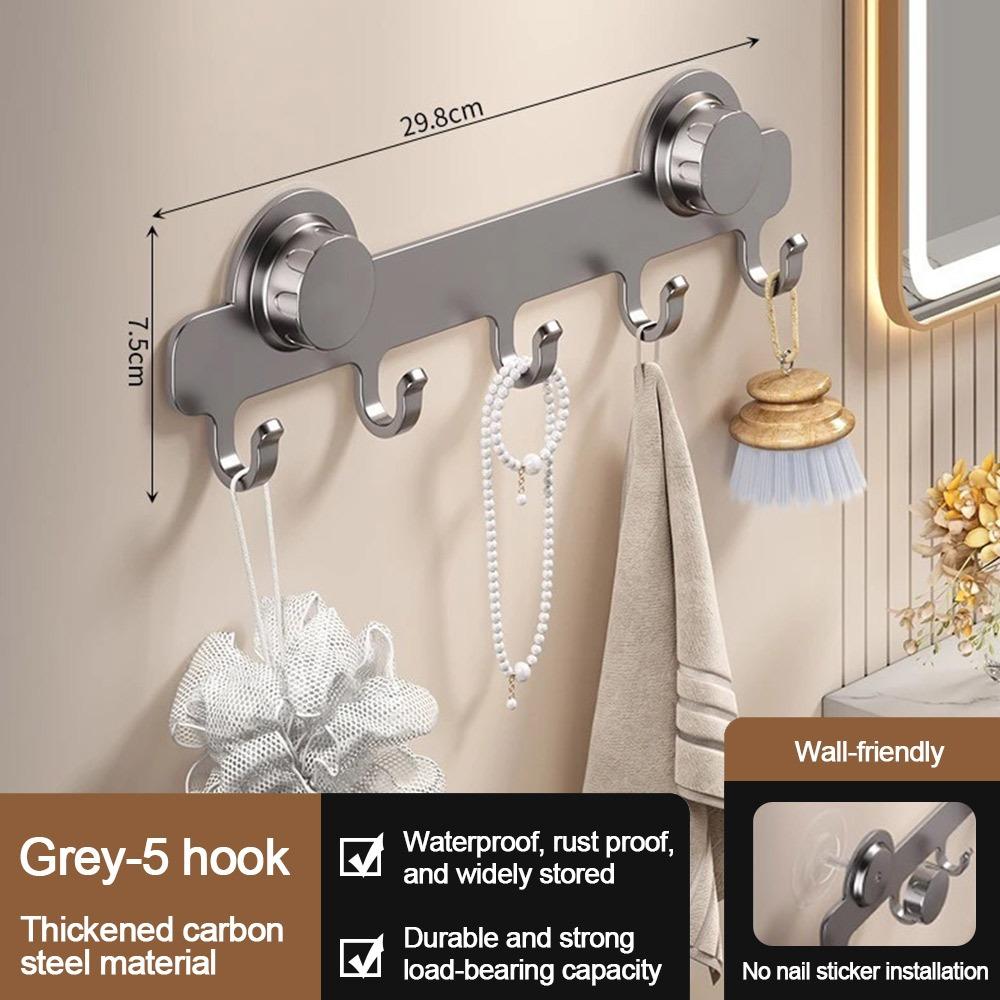 

Metal Bathroom Towel Holder Suction Cup Single Row Clothes Hanger Hook Simply Storage Convenient Coat Rack