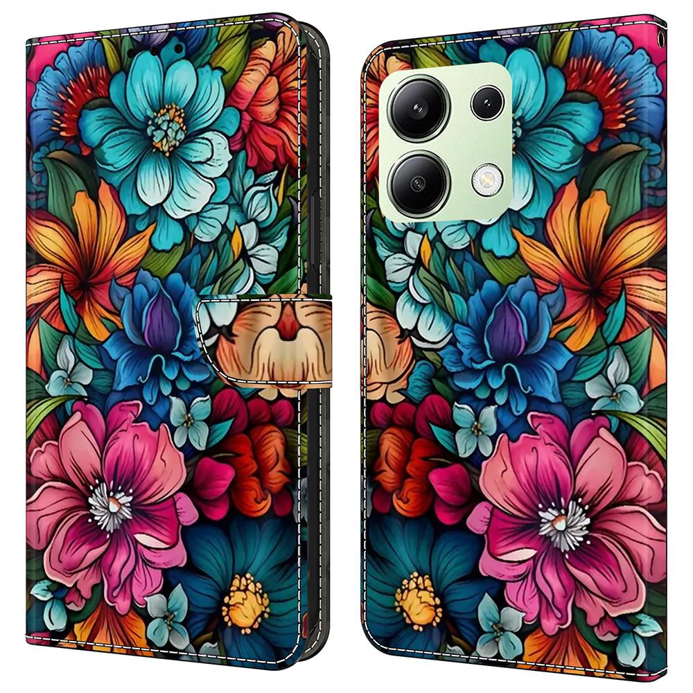 For Xiaomi Redmi Note 13 4G Case Pattern Printed Protective Cover TPU+PU Leather Flip Phone Case