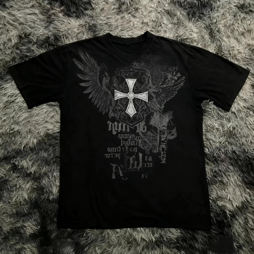 Klassischer Y2K Gothic Style T-Shirt Print Oversized T-Shirt High Street Shirts Gothic Rundhals Baumwoll-Tops Neues Herren Damen T-Shirt