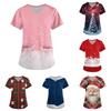 Women's Christmas Print Loose Fit V-Neck Short Sleeve Scrub Top with Pockets for Work