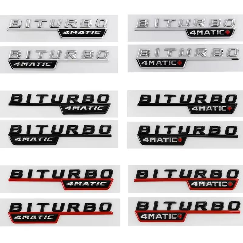 2pcs ABS Car TURBO BITURBO 4MATIC Plus Letters Emblem Fender Trim Badge Sticker For Mercedes Benz A45 ClA45 AMG GLE53 Styling TP9