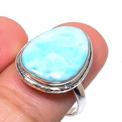 Natural Republic Larimar Gemstone 925 Sterling Silver Jewelry Ring Size 8.5 q3J48