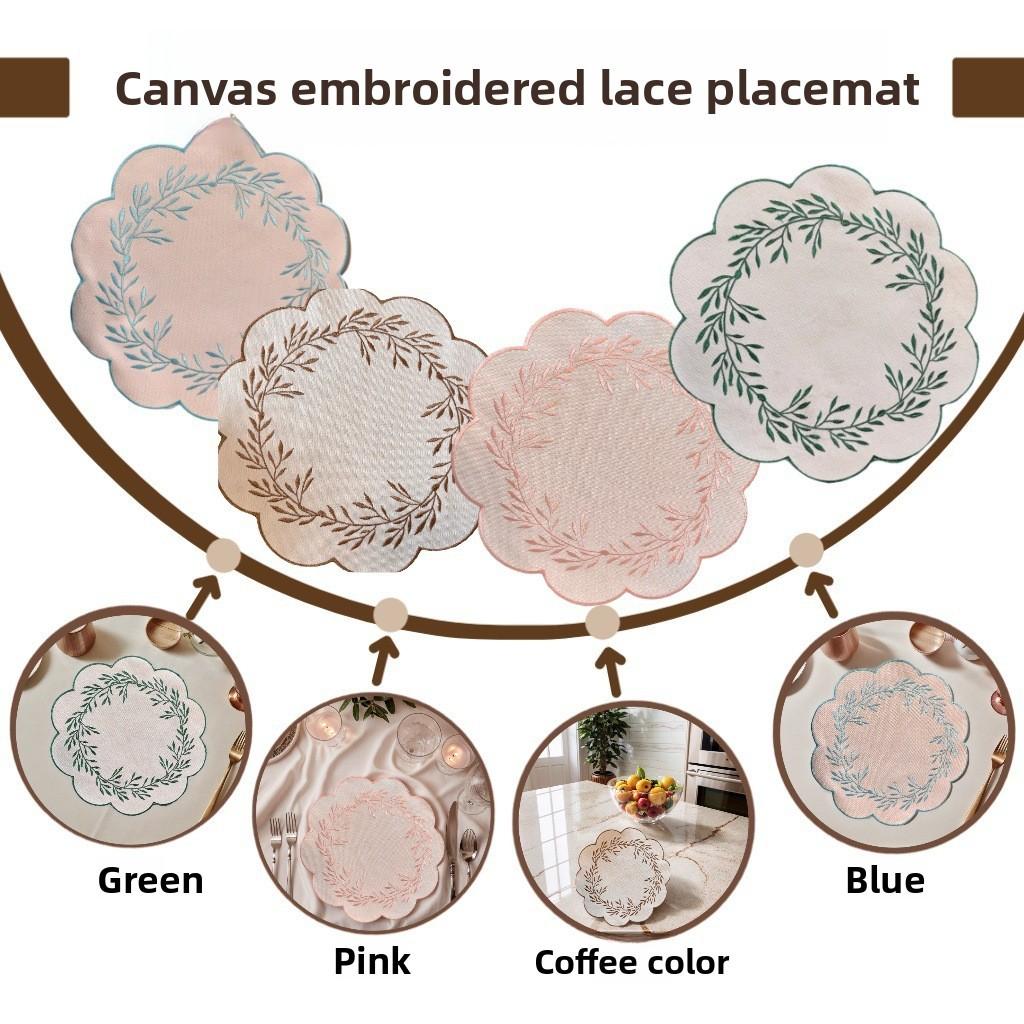 Canvas Embroidered Floral Table Mat With Heatresistant Thick Durable Material For Home Dining