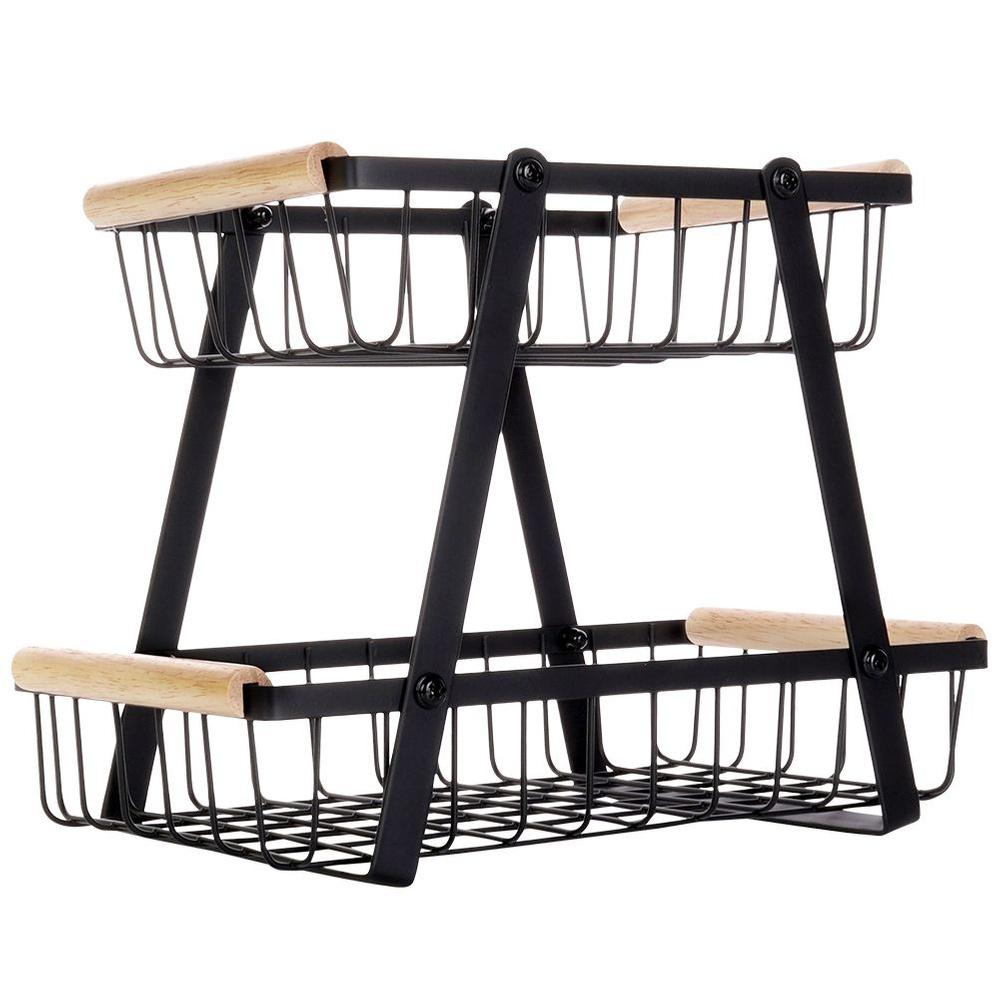 2-Tier Black Metal Fruit Basket 28x17.5x21cm