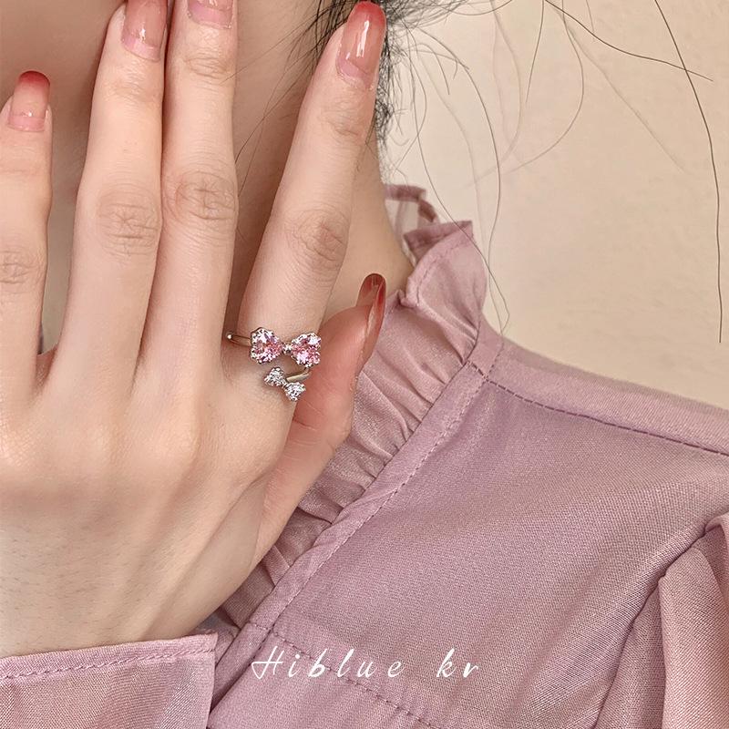 Elegant Women's Adjustable Sweet Pink Zirconia Bow Ring for Index Finger
