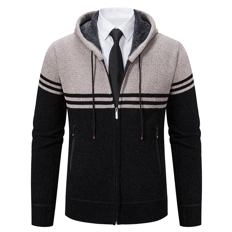 Cardigan Jacket Men s New Popular Autumn and Winter Korean Style Velvet Warm Knitted Cardigan Men s Casual Hooded Sweater Jacket M