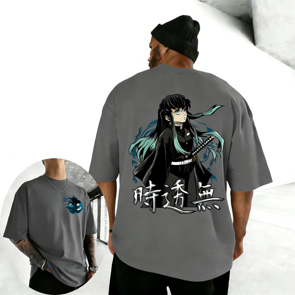 Unisex T-shirt Demon Slayer Muichiro Tokito 2026 Summer Harajuku Anime Printed Round Neck Loose Casual
