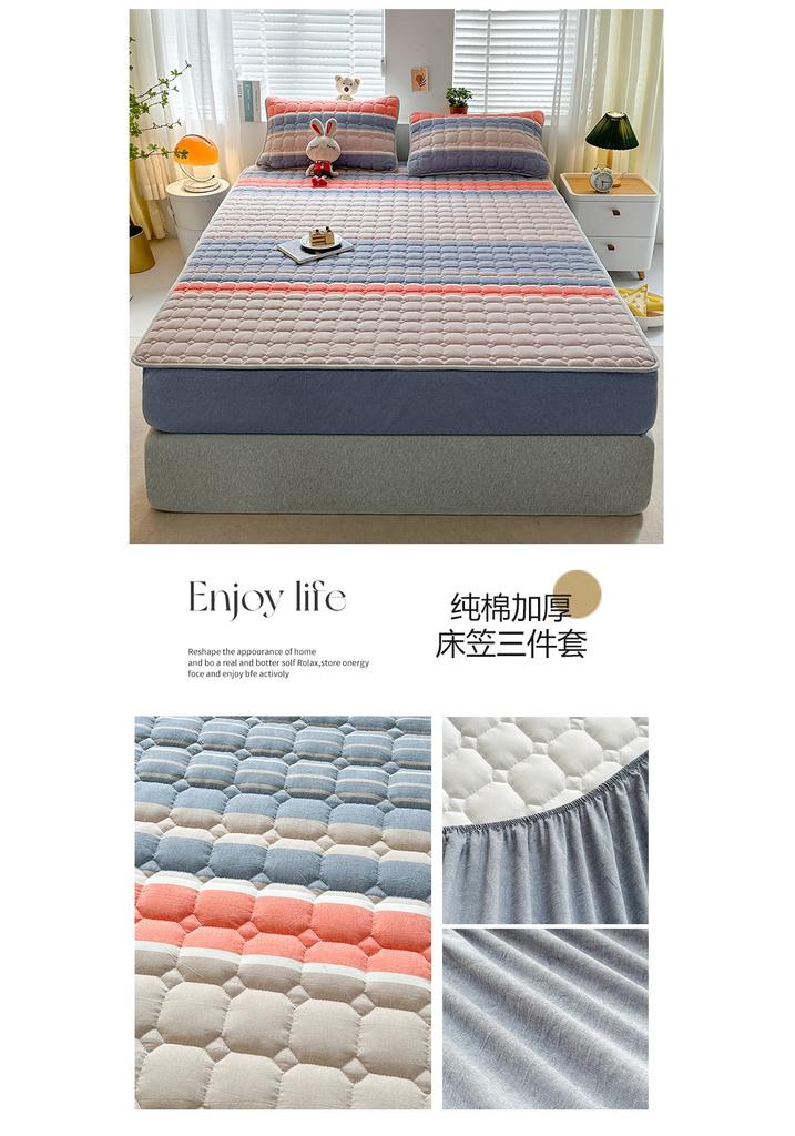 Sleeping grid skin friendly pure cotton thick bed sheet