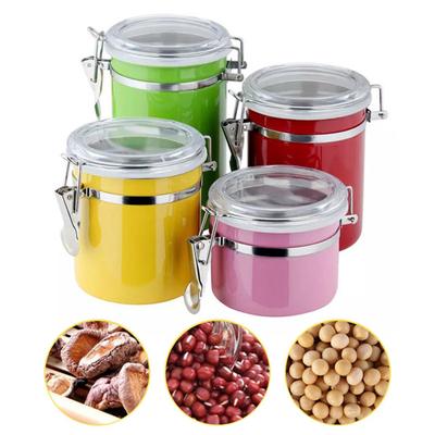Set di 4 Barattoli Ermetici in Acciaio Inossidabile Barattolo per Conservazione Alimenti A Prova di Umidità
