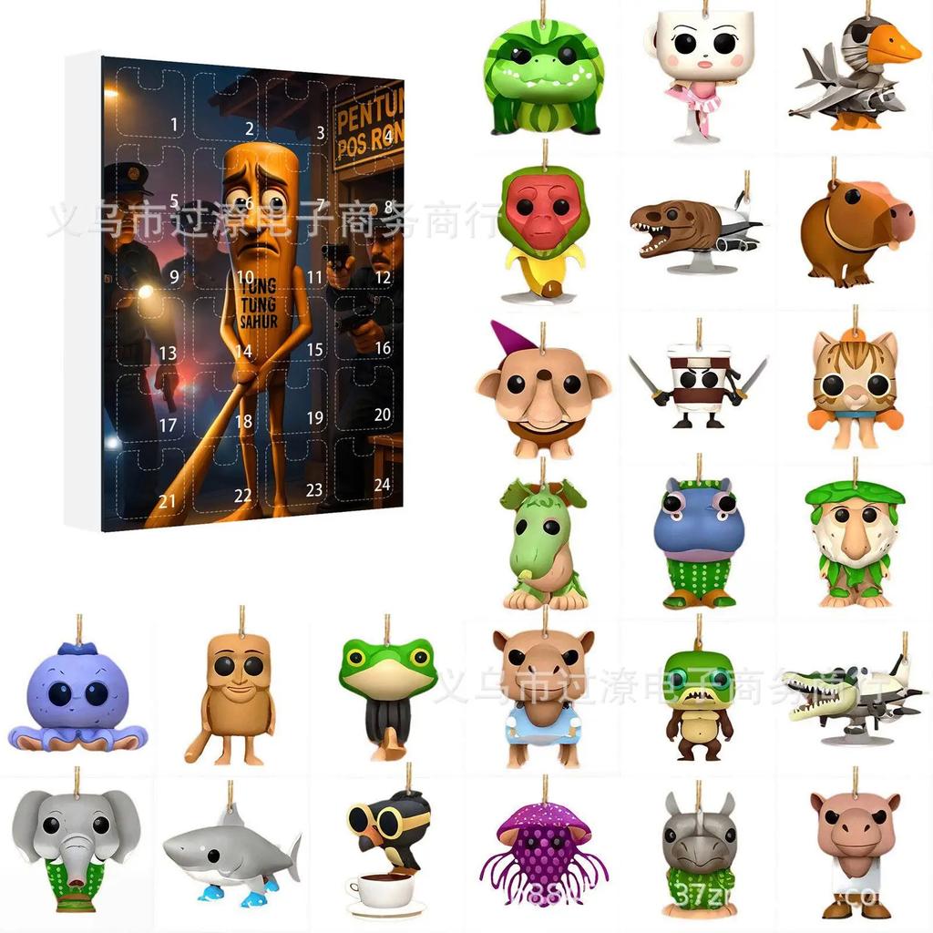 24pcs Italian Brainrot Tung Sahur Figure Blind Box Tralalero Figures Acrylic Keychain Pendant Funny Model Game Collectibles Gift