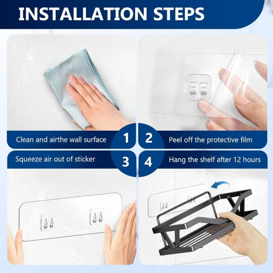 A Set of 12 Seamless Self-Adhesive Plastic Shower Racks, Sticky Replacements for Shower Baskets, Transparent Adhesive Hooks, Strong Hook Strips