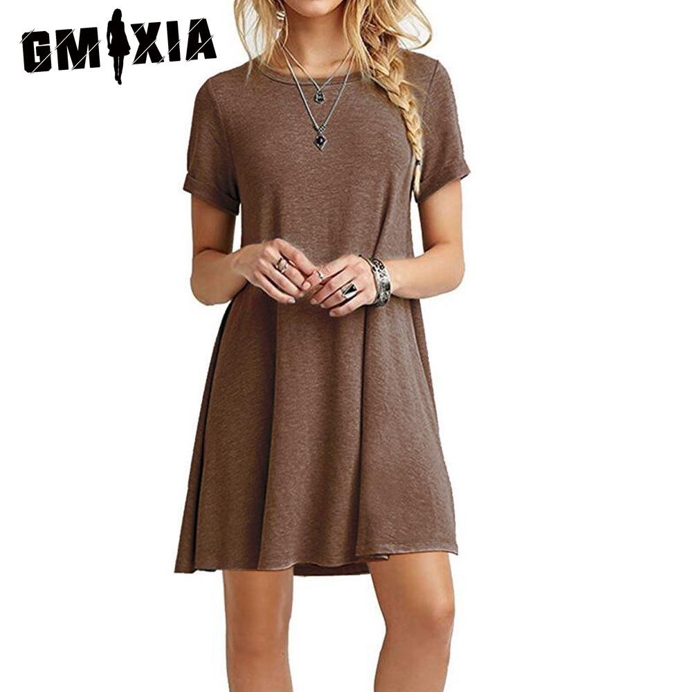 GMXIA Damenmode Sommer Frühling Einfarbiger Druck Kurzarm O-Ausschnitt Freizeitkleider