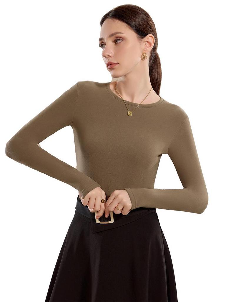 Damen Kaschmir-Mischung Langarm Baselayer Top - Hautfreundlich, Herbst/Winter Rundhals Pendel-Essential