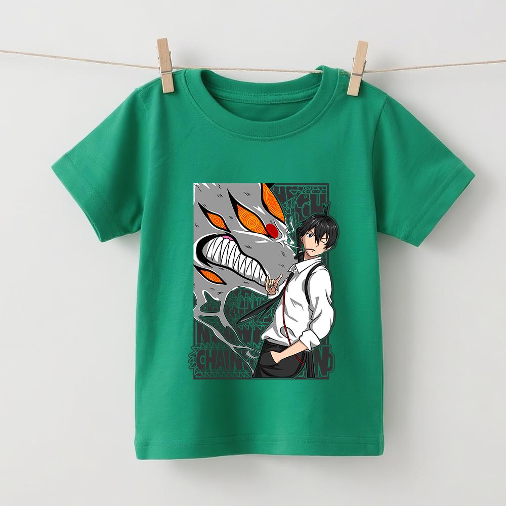 Chainsaw Man Aki Anime Print Cotton T Shirts for Boys Girls Short Sleeve Summer Kids Casual Tops