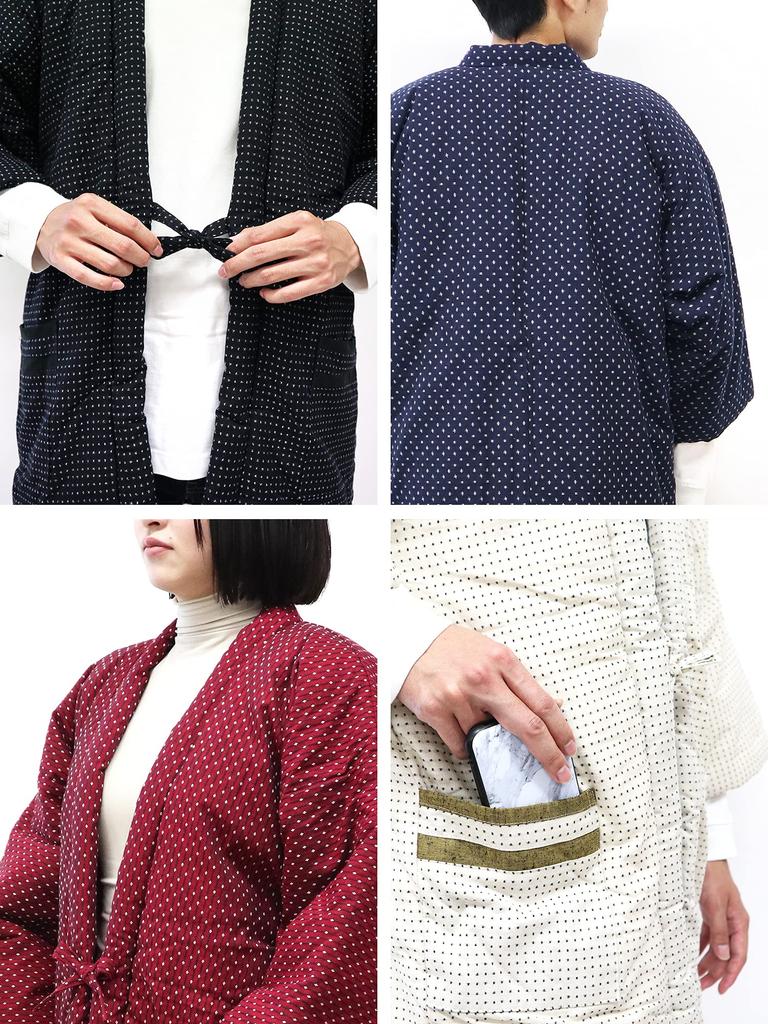 Hanten Large Size Kurume Winter Dobby Weave Cotton Bag Unisex Hanten A Pattern White [Yoneshichi] Men's Women's