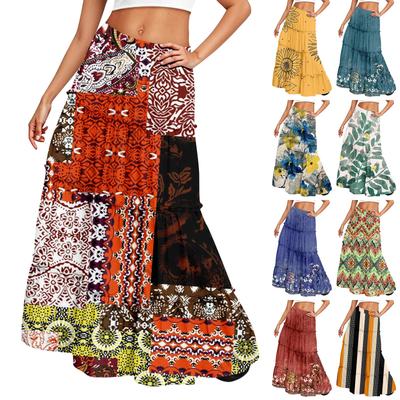 Γυναικεία μακριά φούστα με τύπωμα, ελαστική μέση και φαρδύ τελείωμα