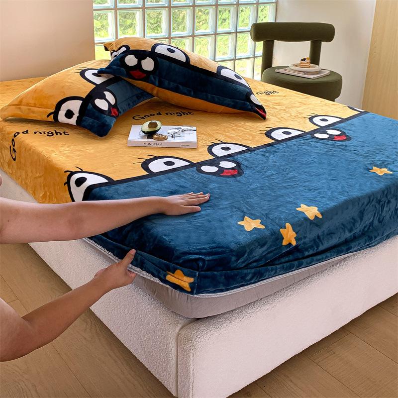 New A-class Milk Fleece Bed Sheet Thickened Warm Mink Fleece Mattress Cover Fully Wrapped