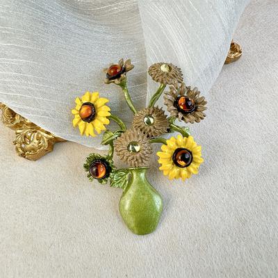 Enamel Flower Brooches for Women Unisex Van Gogh Sunflower Vase Pins Office Gifts Party Birthday Collect Ornaments Accessories