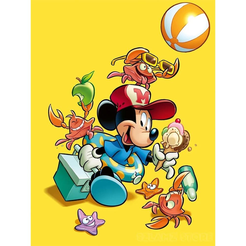 Disney Diamond Painting Mickeys Summer Beach Healing Illustration, 5D Diamond Painting Art Embroidery Cross Stitch Room Decoration Round 20x30cm