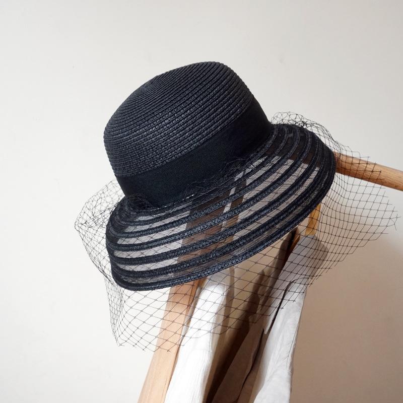 

Retro Chinese-Style French Mesh Bell-Shaped Basin Hat Women S Summer Shading Trip Vacation Beach Fisherman Top Hat Elegant M（56-58cm）