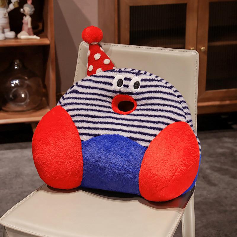 

Soft Bolster Plush Cushion With Stitched Design For Sofa Chair Back Support Blue