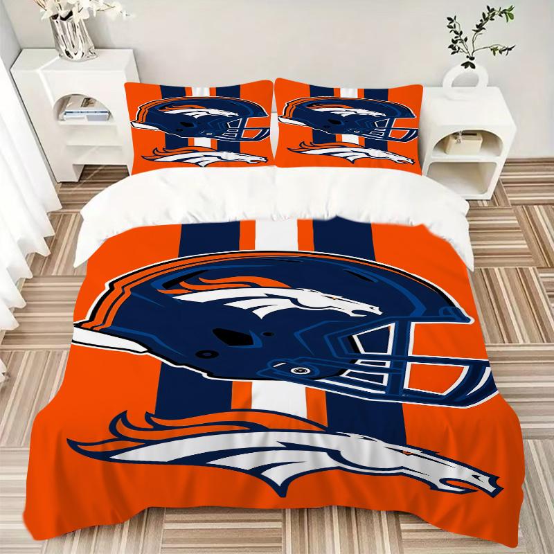 3 pz Denver Broncos Casco & Logo Cavallo Bronco Strisce Arancioni Decorazione per la Casa Set Biancheria da Letto-Tuta Universale a Tre Pezzi per Camera da Letto, Camera degli Ospiti, Soggiorno
