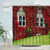 Retro Flowers Window Brick Wall Shower Curtain Natural Scenery Green Plants Country Town Scenery Home Bathroom Screen Home Decor