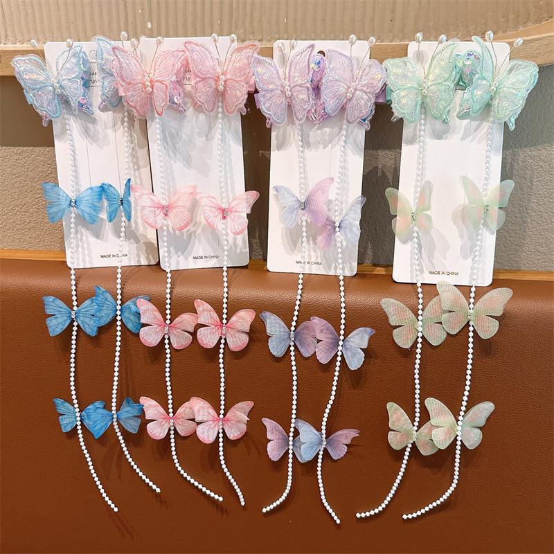 Kids Butterfly Scrunchie Hair Tie Girls Pearl Braid Chain Cute Kid's Hair Accessories Children Hairband Gift for Children's Day